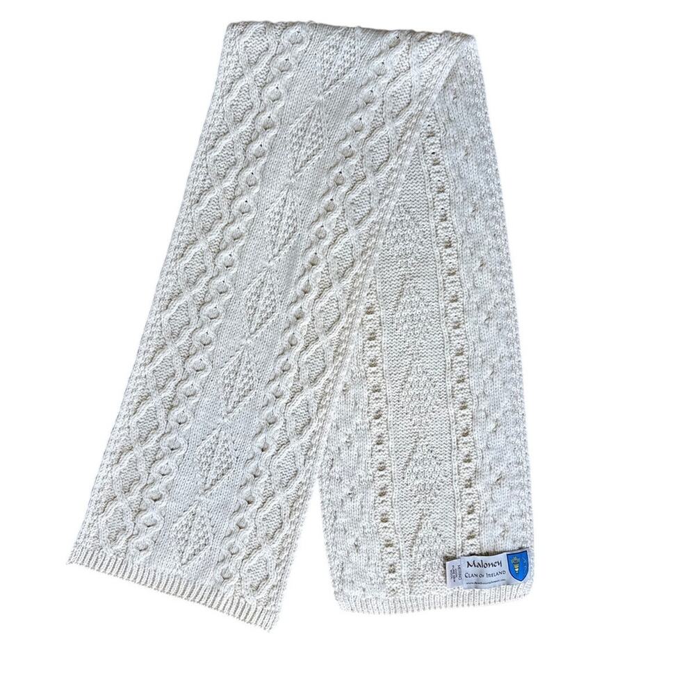 Aran Sweater Market Maloney Clan Knit Wool Scarf in Cream White